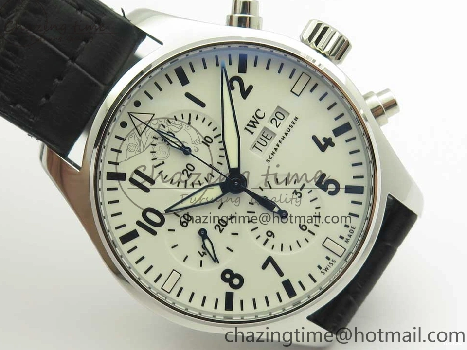 MIROTIME 0213 Pilot Chrono 377725 SS ZF 1:1 Best Edition White Dial on Black Leather Strap A Soft 7183
